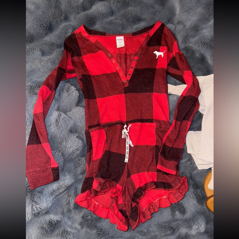Red and Black Plaid Romper